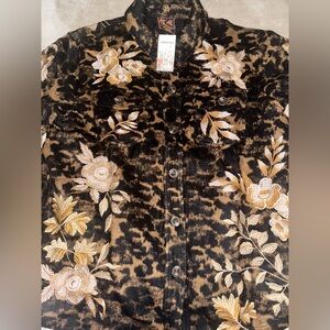 🐆Gorgeous Johnny Was Leopard Print Shirt Jacket with Floral Embroidery